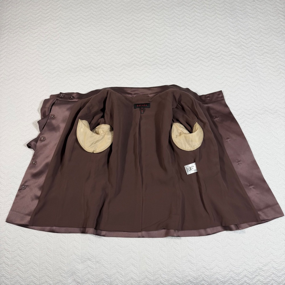Escada 100% Silk Ruffle Front Mock Neck Jacket Brown Women's Size 36 - Picture 5 of 12